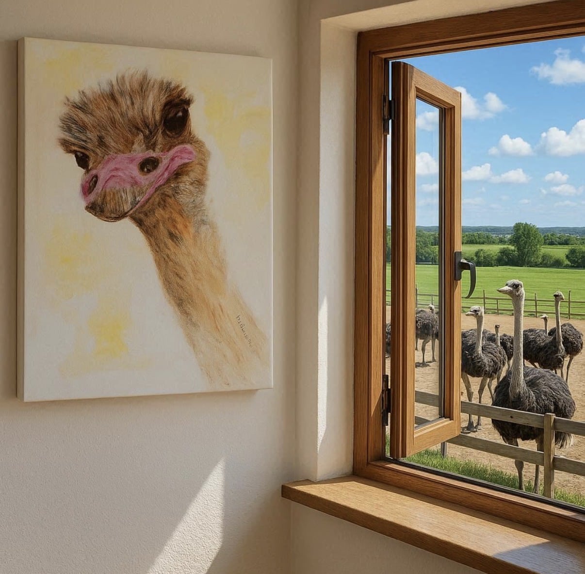 expressief struisvogel schilderij