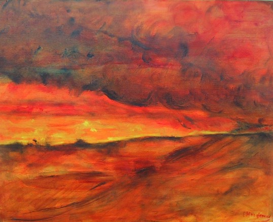 Rood oranje landschap bij ondergaande zon - Afbeelding 2